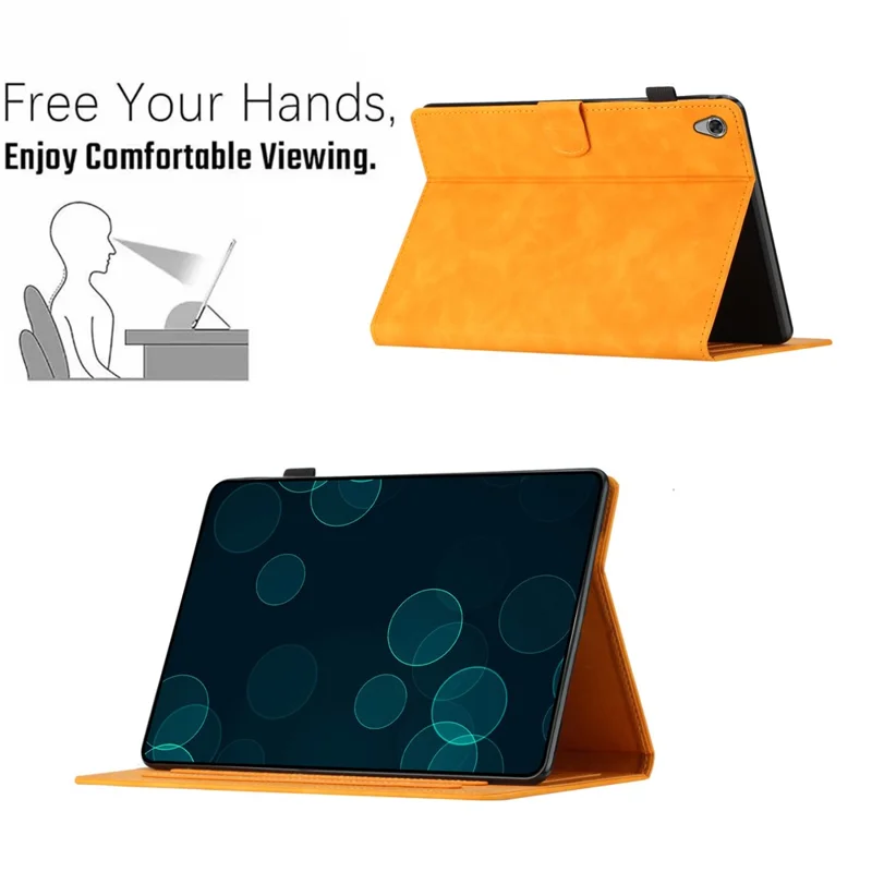 For Lenovo Tab M10 HD Gen 2 X306X Card Holder Tablet Case Imprinted Leather Stand Tablet Cover - Yellow