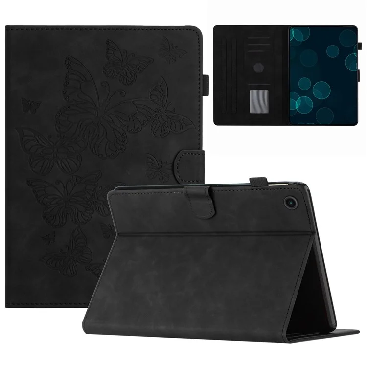 Pour Lenovo Tab M10 Plus (3e génération) / Xiaoxin Pad 2022 Étui en cuir pour tablette de 10,6 pouces, fente pour carte, support, couverture estampée - Noir