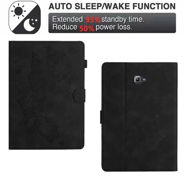 Para Samsung Galaxy Tab A 10.1 (2016) T580 T585 Soporte de tarjeta Funda para tablet Cubierta de cuero estampada Soporte para tablet - Negro