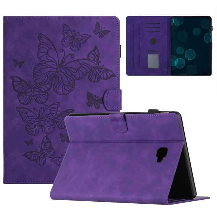 For Samsung Galaxy Tab A 10.1 (2016) T580 T585 Card Holder Tablet Case Imprinted Leather Stand Tablet Cover - Purple