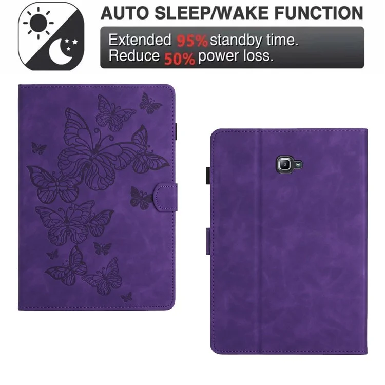 For Samsung Galaxy Tab A 10.1 (2016) T580 T585 Card Holder Tablet Case Imprinted Leather Stand Tablet Cover - Purple