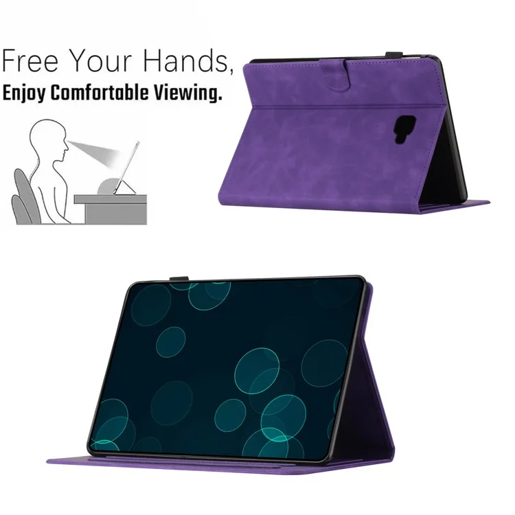 For Samsung Galaxy Tab A 10.1 (2016) T580 T585 Card Holder Tablet Case Imprinted Leather Stand Tablet Cover - Purple