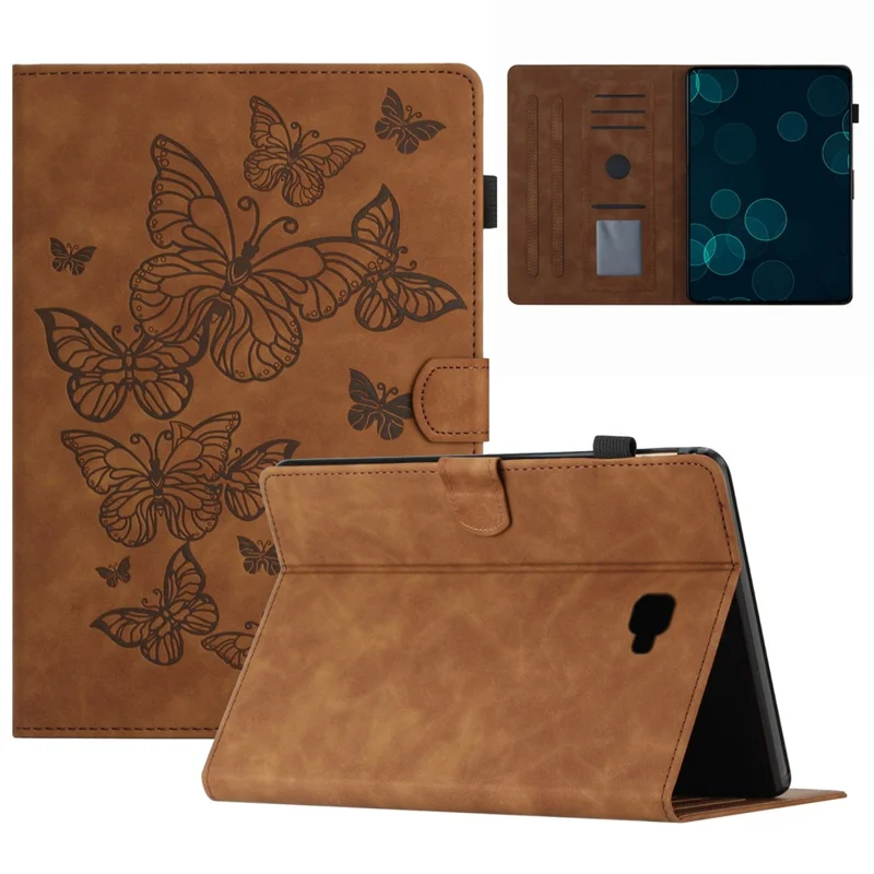 For Samsung Galaxy Tab A 10.1 (2016) T580 T585 Card Holder Tablet Case Imprinted Leather Stand Tablet Cover - Brown