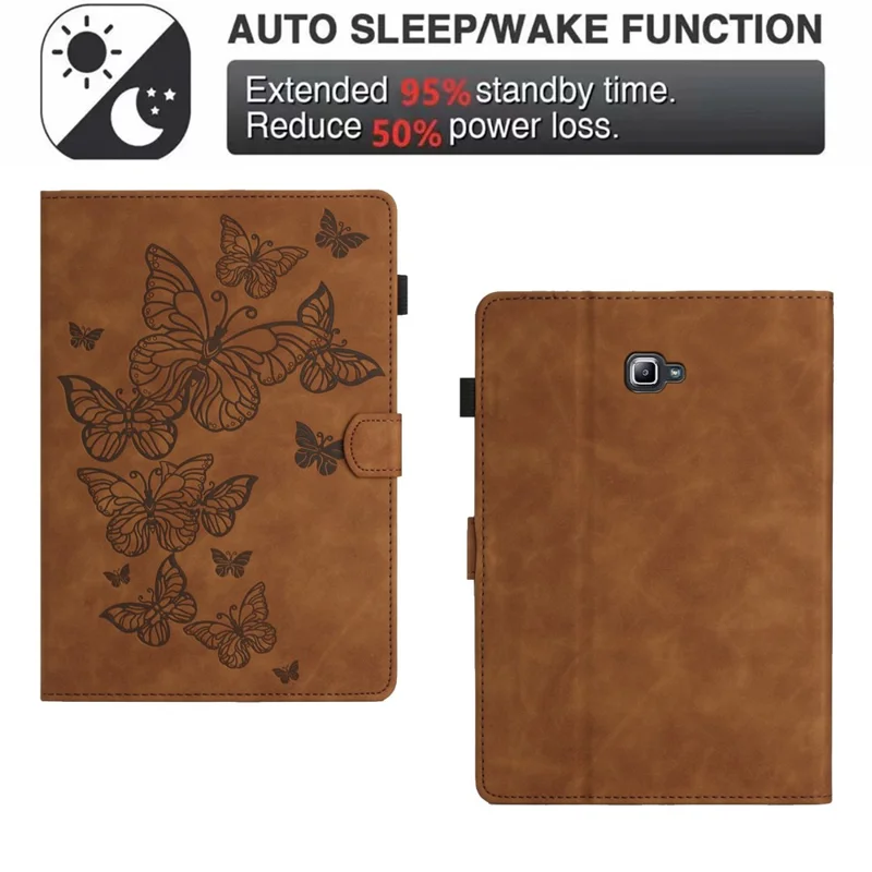 For Samsung Galaxy Tab A 10.1 (2016) T580 T585 Card Holder Tablet Case Imprinted Leather Stand Tablet Cover - Brown
