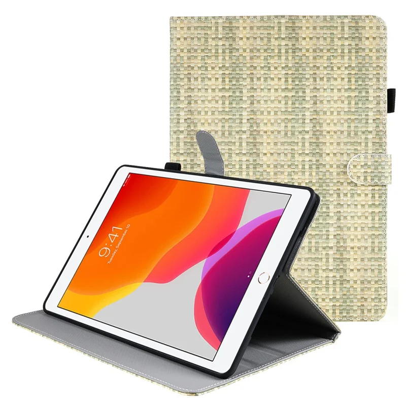 Protective Case for iPad 10.2 (2021) / (2019) / (2020) Case PU Leather Grids Pattern Tablet Cover with Stand - Gradient Green