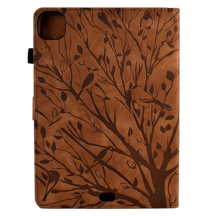 For iPad Pro 11 (2020) / (2021) / (2022) / iPad Air (2020) / (2022) Case Tree Imprinted Leather Tablet Cover with Card Slot - Brown