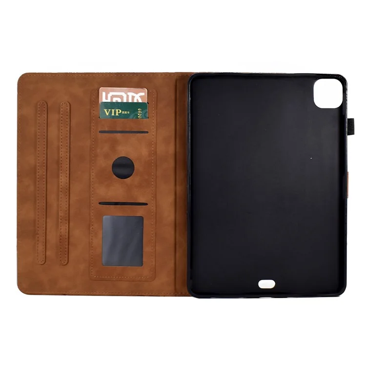 For iPad Pro 11 (2020) / (2021) / (2022) / iPad Air (2020) / (2022) Case Tree Imprinted Leather Tablet Cover with Card Slot - Brown