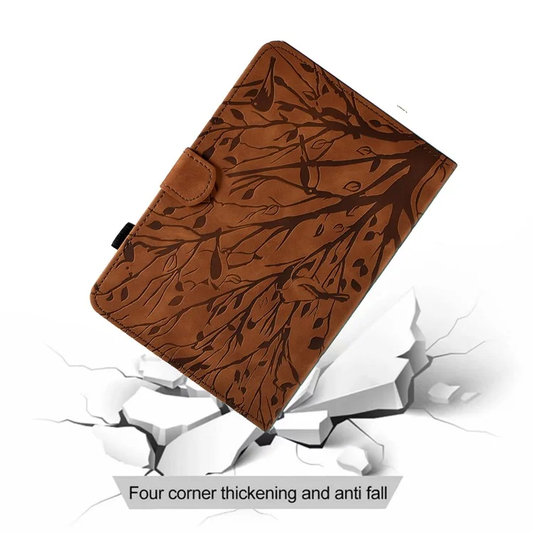 For iPad Pro 11 (2020) / (2021) / (2022) / iPad Air (2020) / (2022) Case Tree Imprinted Leather Tablet Cover with Card Slot - Brown