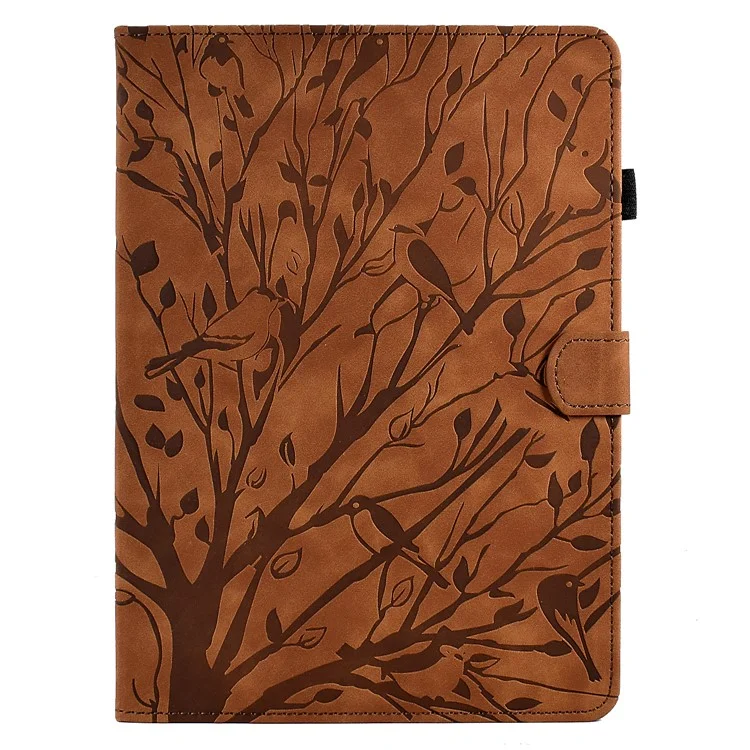 For iPad Pro 11 (2020) / (2021) / (2022) / iPad Air (2020) / (2022) Case Tree Imprinted Leather Tablet Cover with Card Slot - Brown