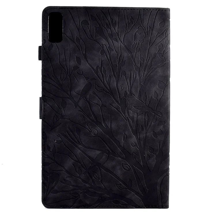 Custodia Protettiva in Pelle Improntata con Alberello per Lenovo Tab M9 TB-310FU Antiurto con Slot per Schede - Nero