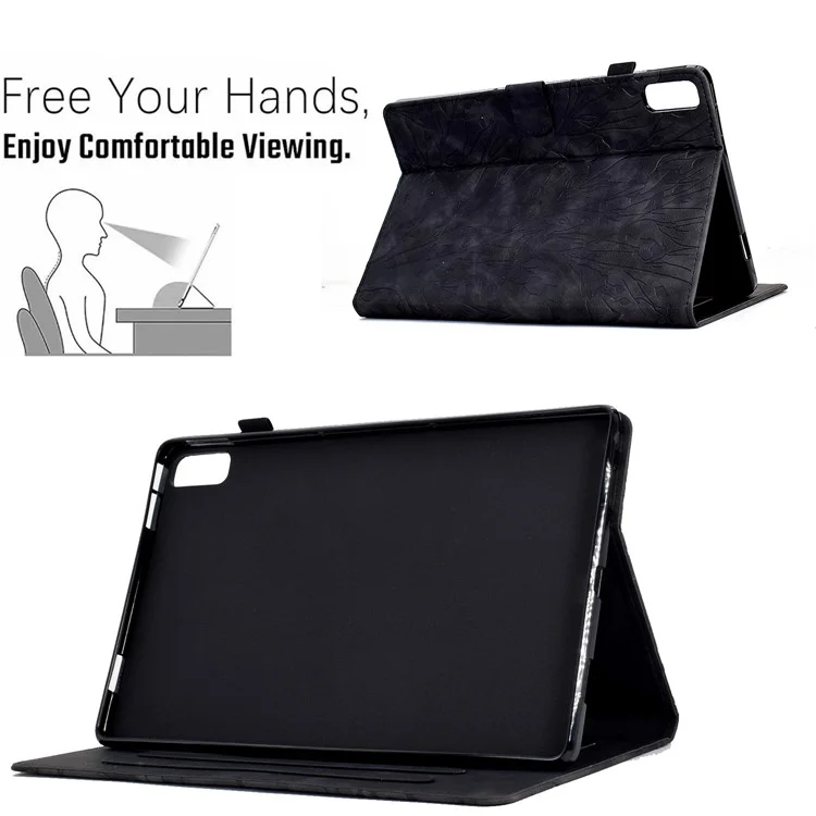 Custodia Protettiva in Pelle Improntata con Alberello per Lenovo Tab M9 TB-310FU Antiurto con Slot per Schede - Nero