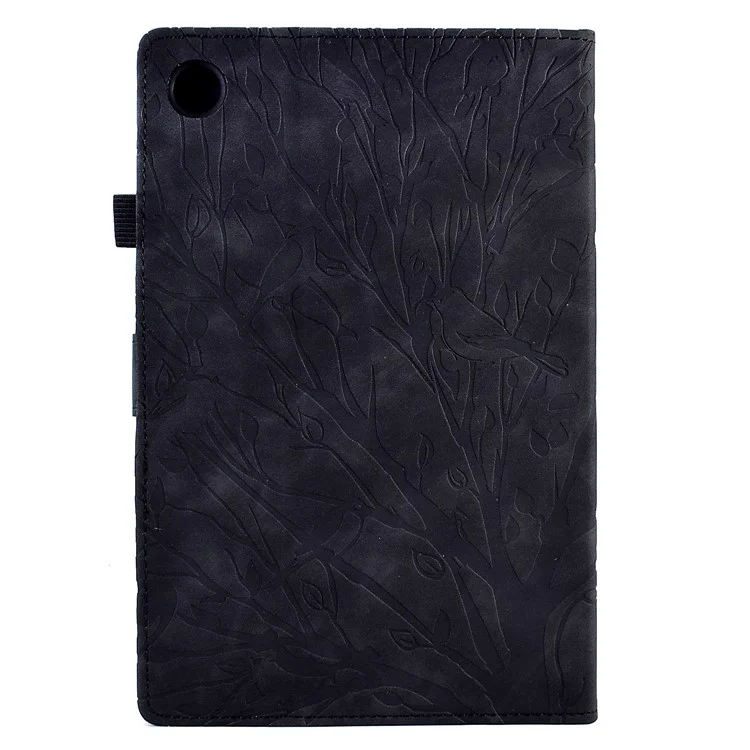 Custodia in pelle antiurto per Lenovo Tab M10 Plus TB-X606F, custodia per tablet con motivo a albero impresso e slot per schede - Nero