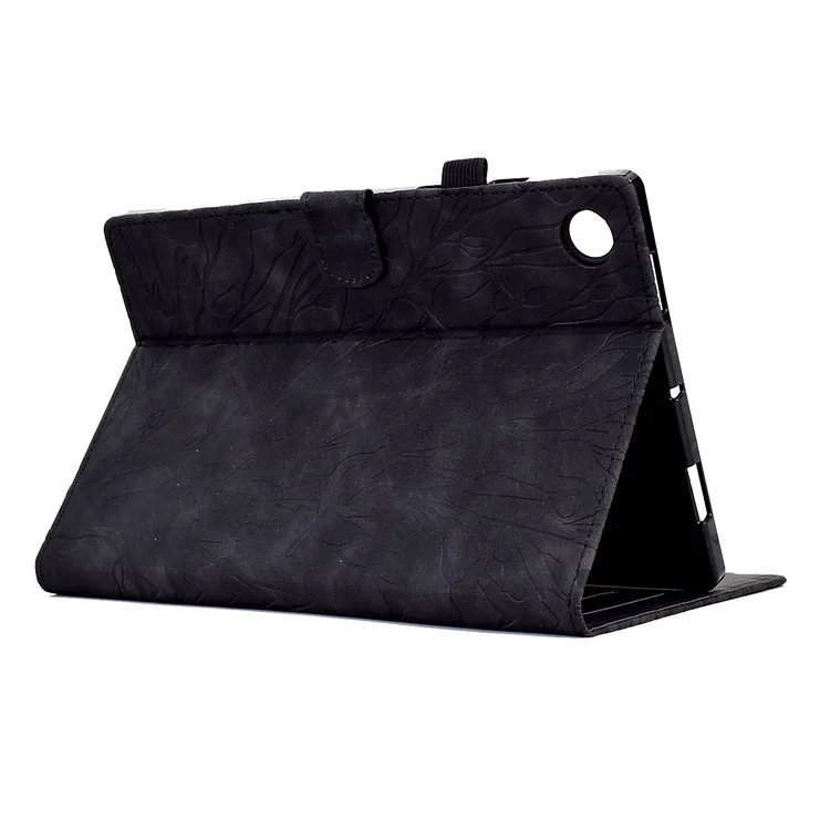 Custodia in pelle antiurto per Lenovo Tab M10 Plus TB-X606F, custodia per tablet con motivo a albero impresso e slot per schede - Nero