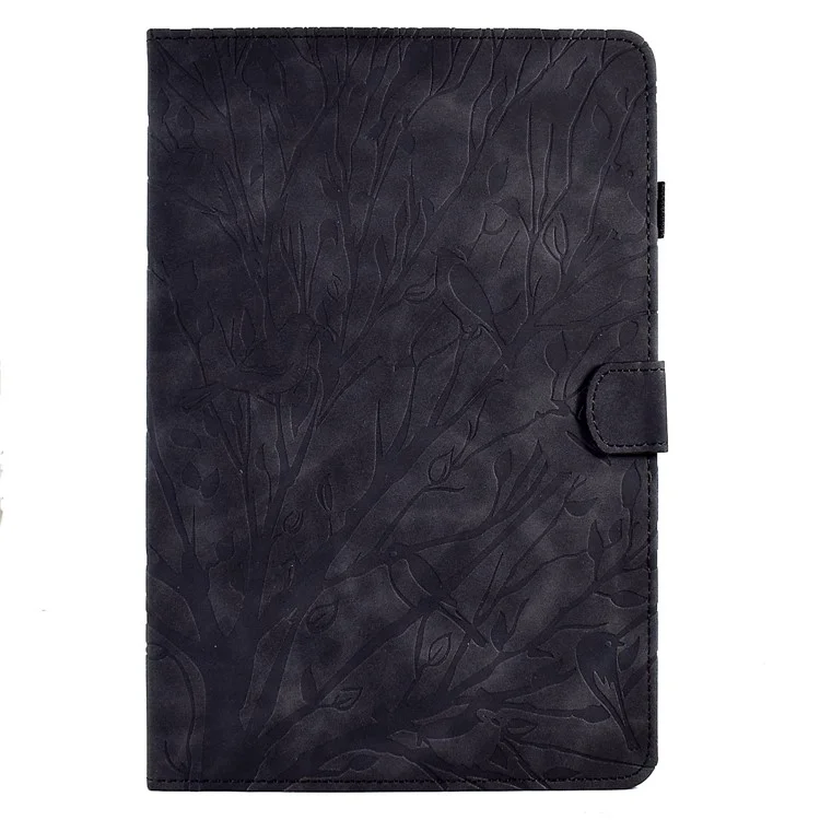 Custodia in pelle antiurto per Lenovo Tab M10 Plus TB-X606F, custodia per tablet con motivo a albero impresso e slot per schede - Nero