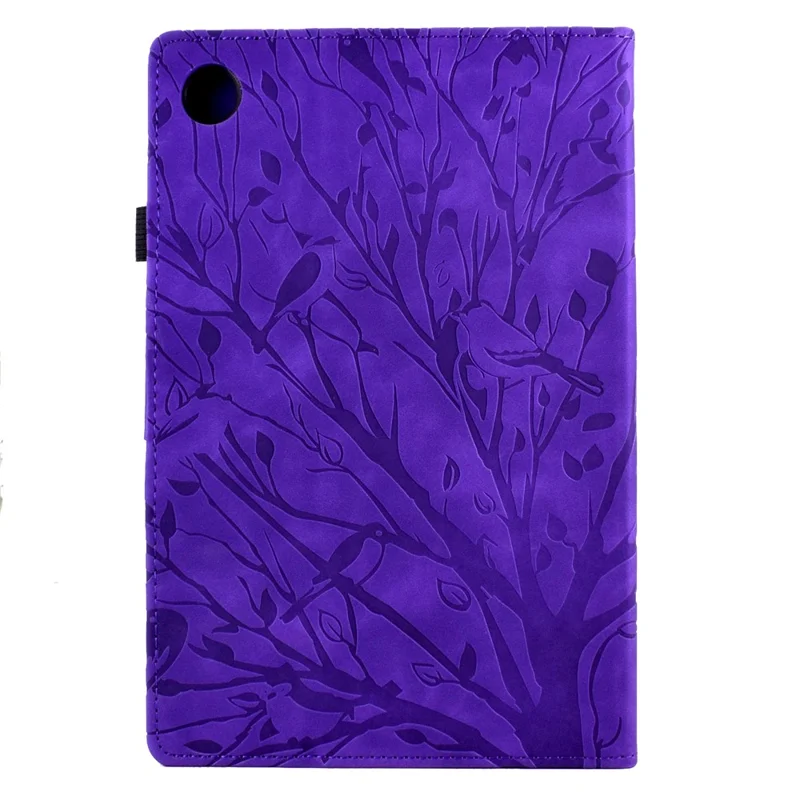 Shockproof Leather Cover for Lenovo Tab M10 Plus TB-X606F Tree Imprinted Tablet Case with Card Slot - Purple