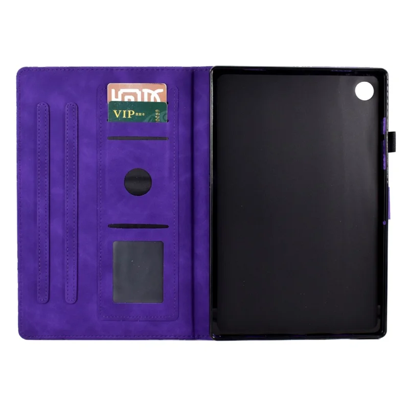 Shockproof Leather Cover for Lenovo Tab M10 Plus TB-X606F Tree Imprinted Tablet Case with Card Slot - Purple