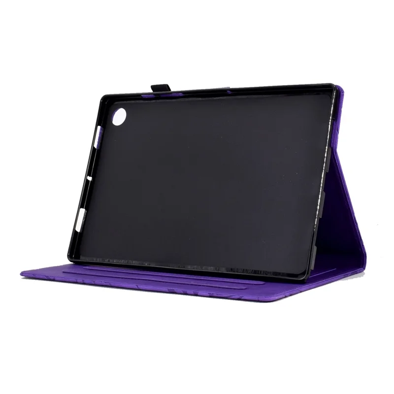 Shockproof Leather Cover for Lenovo Tab M10 Plus TB-X606F Tree Imprinted Tablet Case with Card Slot - Purple
