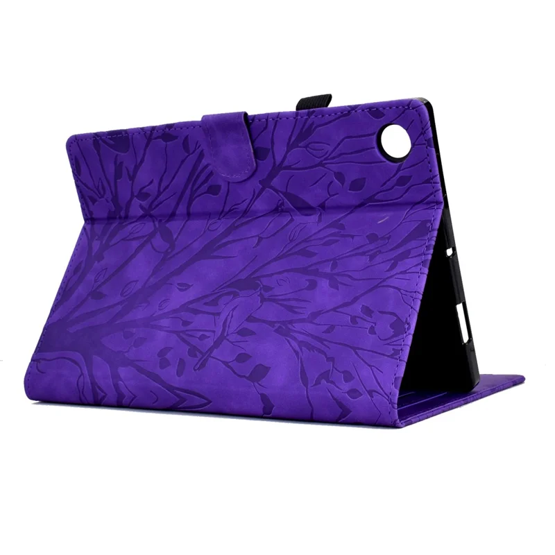 Shockproof Leather Cover for Lenovo Tab M10 Plus TB-X606F Tree Imprinted Tablet Case with Card Slot - Purple