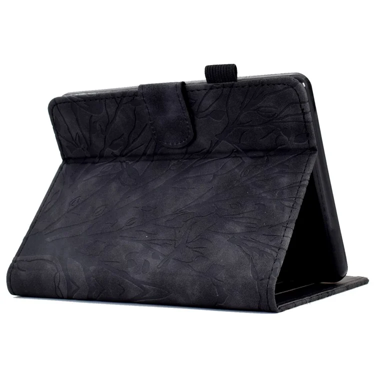 For Amazon Kindle 6" (2022) Leather E-Reader Case Imprinted Tree Stand Card Holder Cover - Black