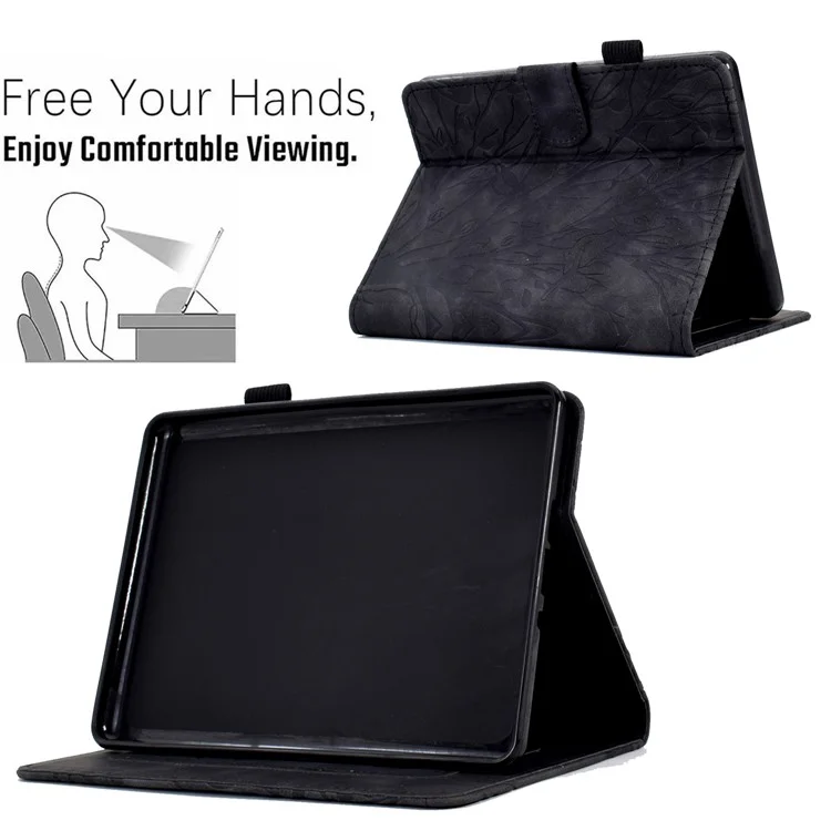 For Amazon Kindle 6" (2022) Leather E-Reader Case Imprinted Tree Stand Card Holder Cover - Black