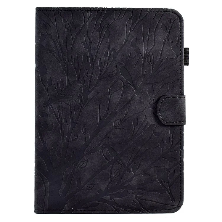 For Amazon Kindle 6" (2022) Leather E-Reader Case Imprinted Tree Stand Card Holder Cover - Black