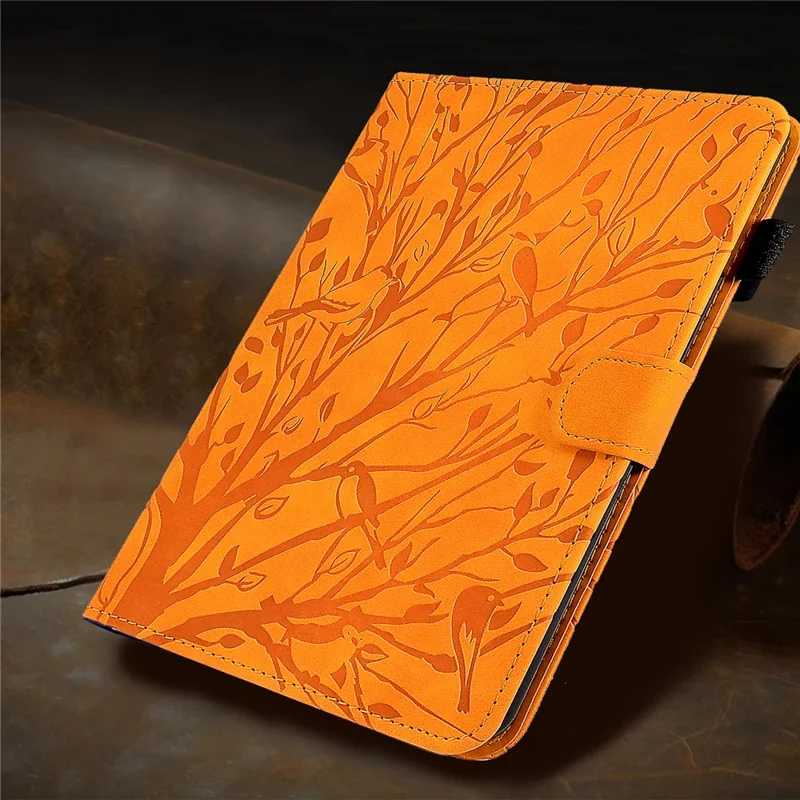 Funda de cuero para Amazon Kindle 11.ª (2024) / 6'' (2022), funda con estampado de árbol, soporte, ranura para tarjetas - Khaki