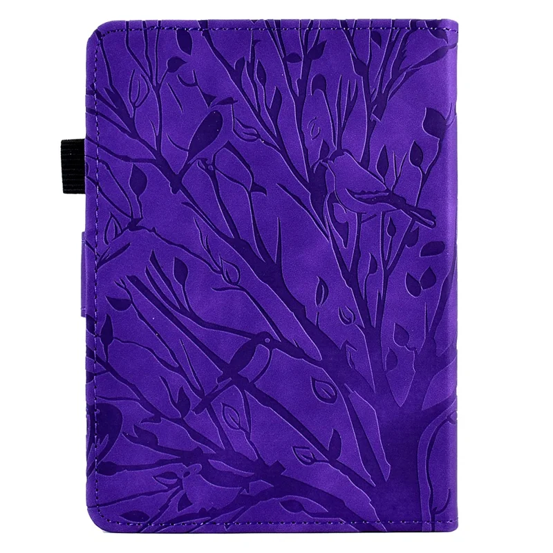 Funda de cuero para Amazon Kindle 11.ª (2024) / 6'' (2022), funda con estampado de árbol, soporte, ranura para tarjetas - Morado