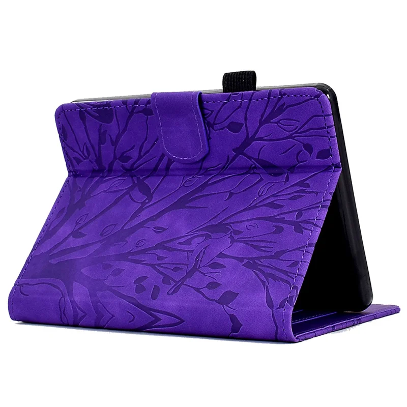 Funda de cuero para Amazon Kindle 11.ª (2024) / 6'' (2022), funda con estampado de árbol, soporte, ranura para tarjetas - Morado