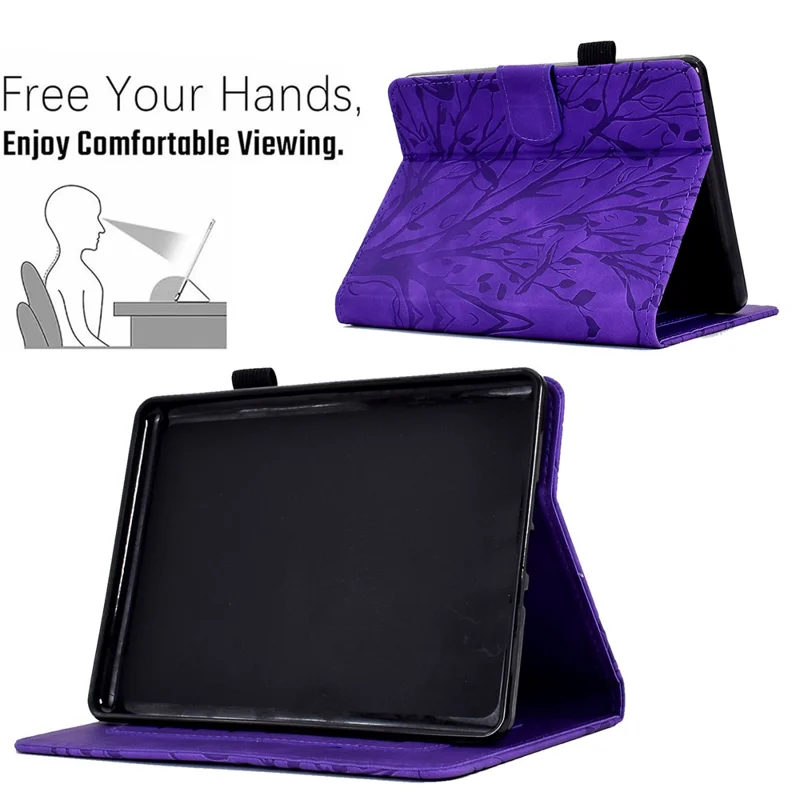 Funda de cuero para Amazon Kindle 11.ª (2024) / 6'' (2022), funda con estampado de árbol, soporte, ranura para tarjetas - Morado