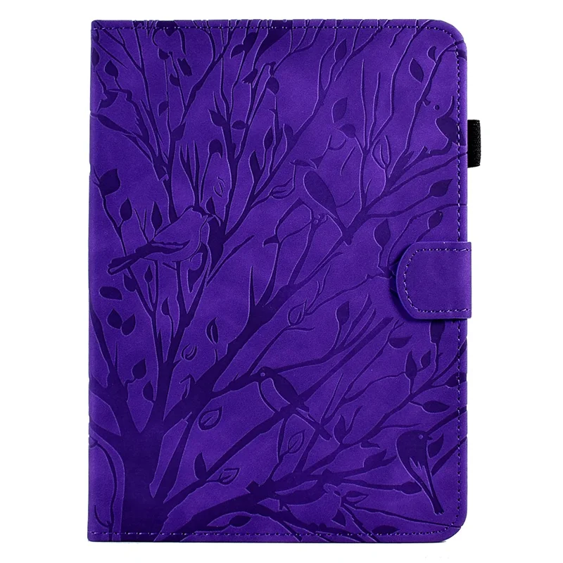 Funda de cuero para Amazon Kindle 11.ª (2024) / 6'' (2022), funda con estampado de árbol, soporte, ranura para tarjetas - Morado