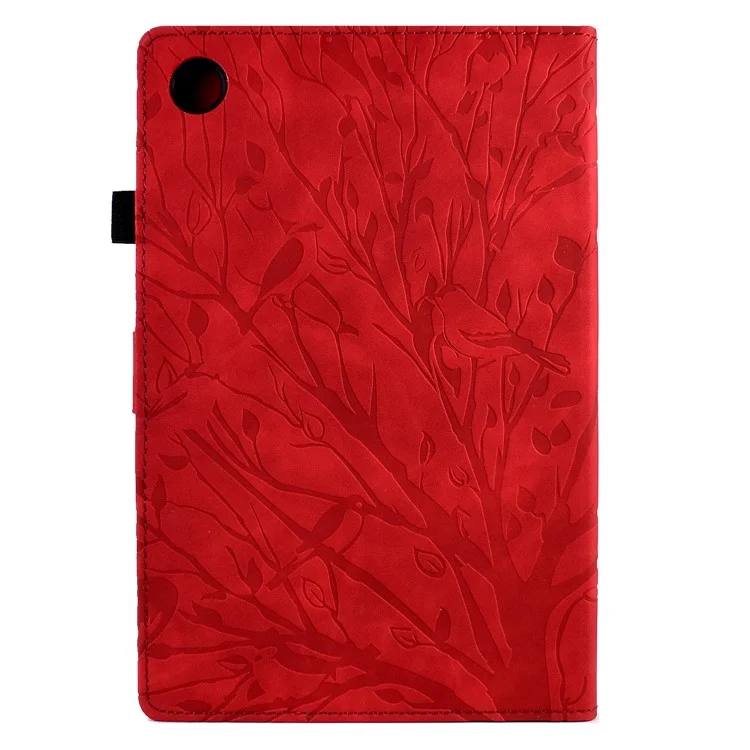 Per Lenovo Tab M10 (Gen 3) Custodia per Tablet con Albero Impresso in Pelle PU con Porta Carte Supporto - Rosso