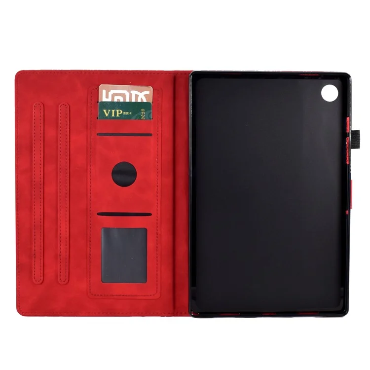 Per Lenovo Tab M10 (Gen 3) Custodia per Tablet con Albero Impresso in Pelle PU con Porta Carte Supporto - Rosso
