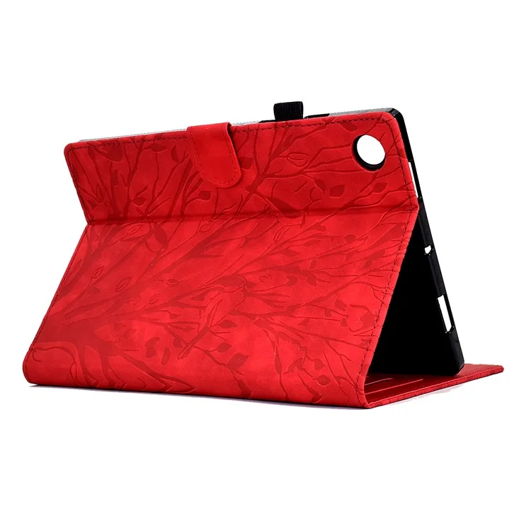 Per Lenovo Tab M10 (Gen 3) Custodia per Tablet con Albero Impresso in Pelle PU con Porta Carte Supporto - Rosso