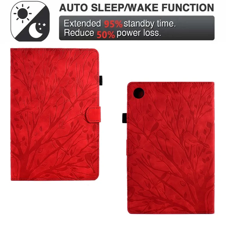Для Samsung Galaxy Tab A8 10.5 (2021) X200 X205 / (2022) Stand Tablet Case Leather Card Holder Imprinted Tree Cover - Красный