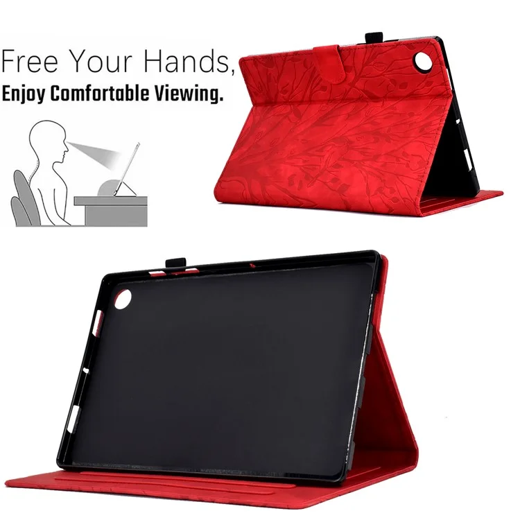 Для Samsung Galaxy Tab A8 10.5 (2021) X200 X205 / (2022) Stand Tablet Case Leather Card Holder Imprinted Tree Cover - Красный