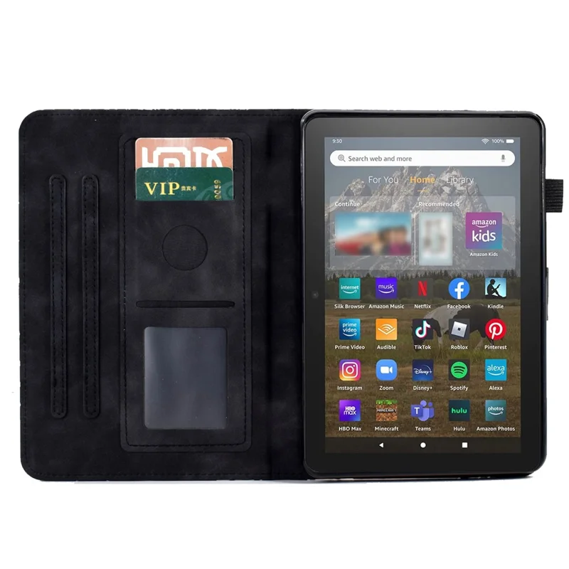 For Amazon Fire HD 8 (2020) / (2022) / HD 8 Plus (2020) / (2022) Card Holder Tablet Case Stand Imprinted Tree Leather Cover - Black