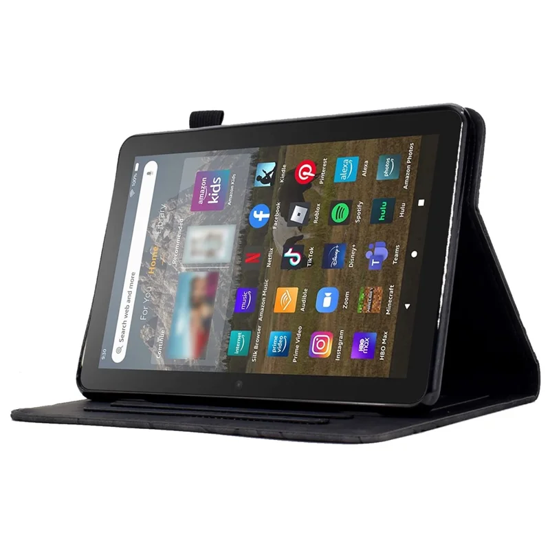 For Amazon Fire HD 8 (2020) / (2022) / HD 8 Plus (2020) / (2022) Card Holder Tablet Case Stand Imprinted Tree Leather Cover - Black