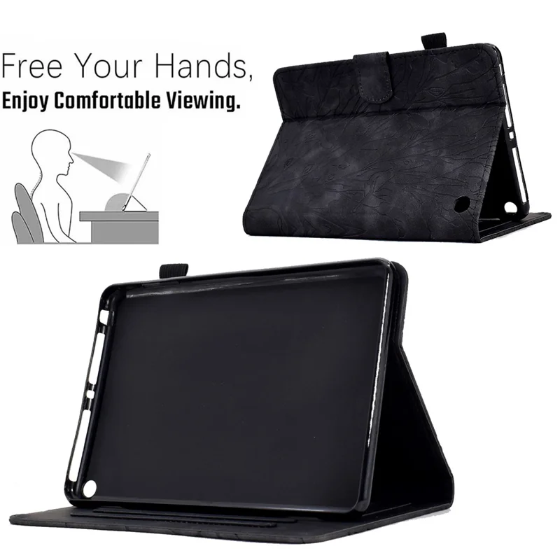 For Amazon Fire HD 8 (2020) / (2022) / HD 8 Plus (2020) / (2022) Card Holder Tablet Case Stand Imprinted Tree Leather Cover - Black