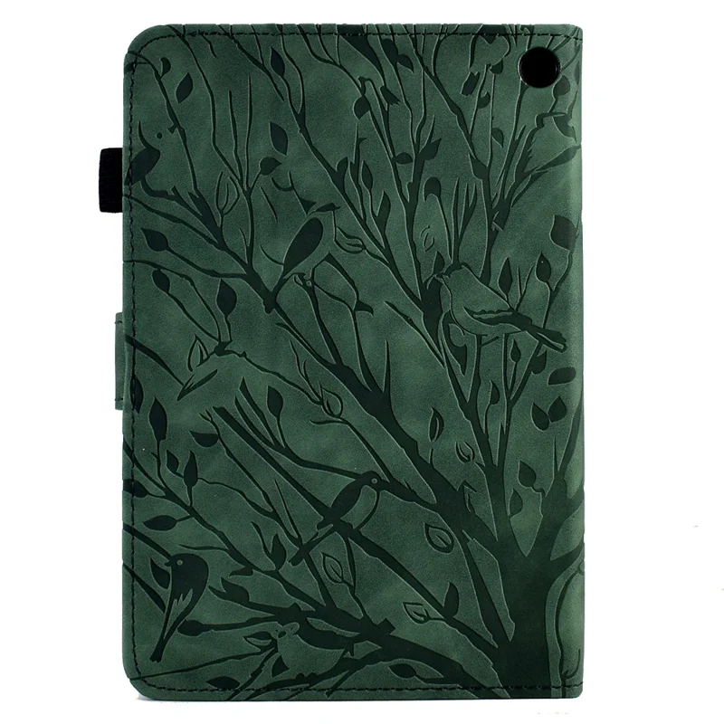 For Amazon Fire HD 8 (2020) / (2022) / HD 8 Plus (2020) / (2022) Card Holder Tablet Case Stand Imprinted Tree Leather Cover - Green