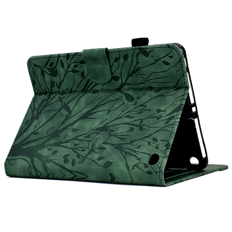 For Amazon Fire HD 8 (2020) / (2022) / HD 8 Plus (2020) / (2022) Card Holder Tablet Case Stand Imprinted Tree Leather Cover - Green