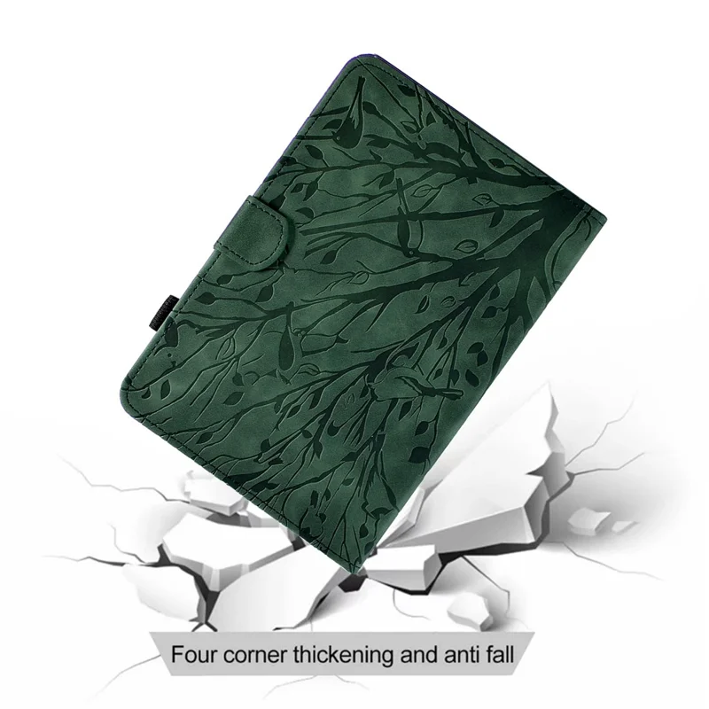 For Amazon Fire HD 8 (2020) / (2022) / HD 8 Plus (2020) / (2022) Card Holder Tablet Case Stand Imprinted Tree Leather Cover - Green