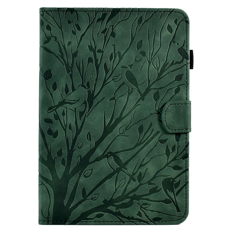 For Amazon Fire HD 8 (2020) / (2022) / HD 8 Plus (2020) / (2022) Card Holder Tablet Case Stand Imprinted Tree Leather Cover - Green