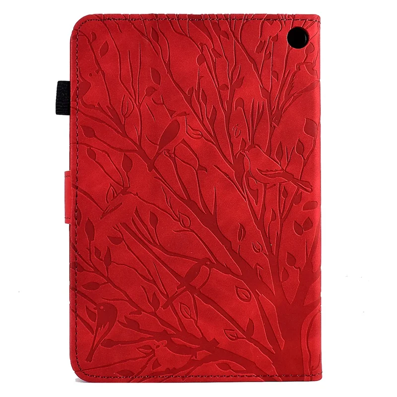 For Amazon Fire HD 8 (2020) / (2022) / HD 8 Plus (2020) / (2022) Card Holder Tablet Case Stand Imprinted Tree Leather Cover - Red