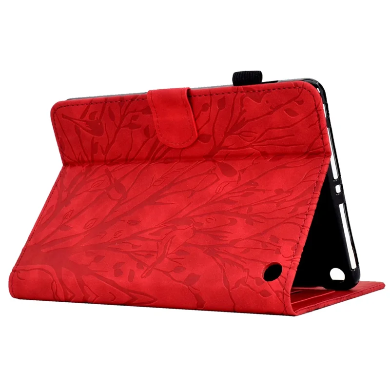 For Amazon Fire HD 8 (2020) / (2022) / HD 8 Plus (2020) / (2022) Card Holder Tablet Case Stand Imprinted Tree Leather Cover - Red