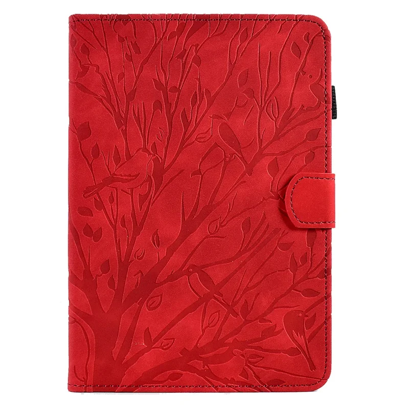 For Amazon Fire HD 8 (2020) / (2022) / HD 8 Plus (2020) / (2022) Card Holder Tablet Case Stand Imprinted Tree Leather Cover - Red
