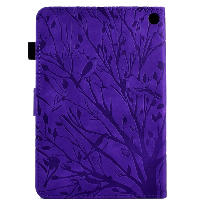 For Amazon Fire HD 8 (2020) / (2022) / HD 8 Plus (2020) / (2022) Card Holder Tablet Case Stand Imprinted Tree Leather Cover - Purple