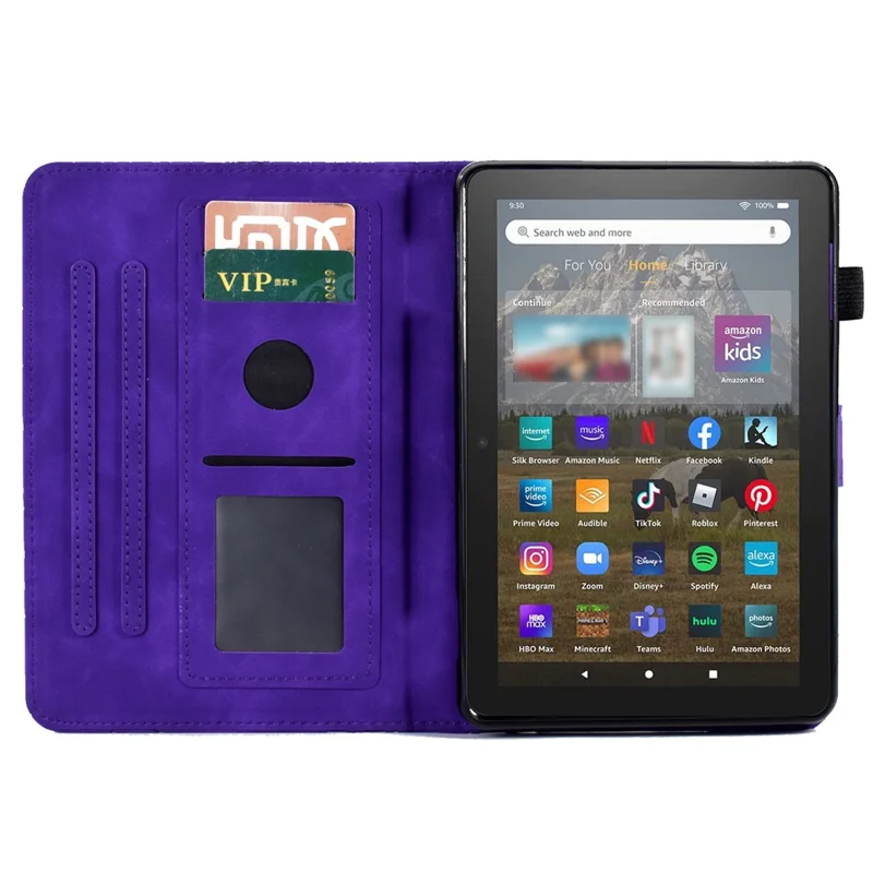 For Amazon Fire HD 8 (2020) / (2022) / HD 8 Plus (2020) / (2022) Card Holder Tablet Case Stand Imprinted Tree Leather Cover - Purple