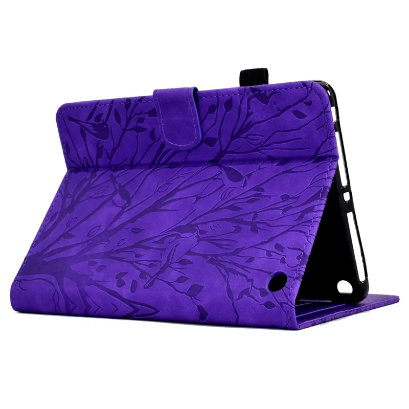 For Amazon Fire HD 8 (2020) / (2022) / HD 8 Plus (2020) / (2022) Card Holder Tablet Case Stand Imprinted Tree Leather Cover - Purple