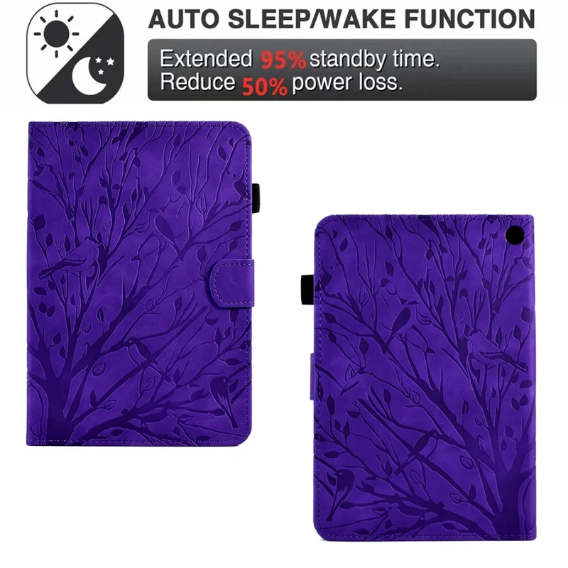 For Amazon Fire HD 8 (2020) / (2022) / HD 8 Plus (2020) / (2022) Card Holder Tablet Case Stand Imprinted Tree Leather Cover - Purple