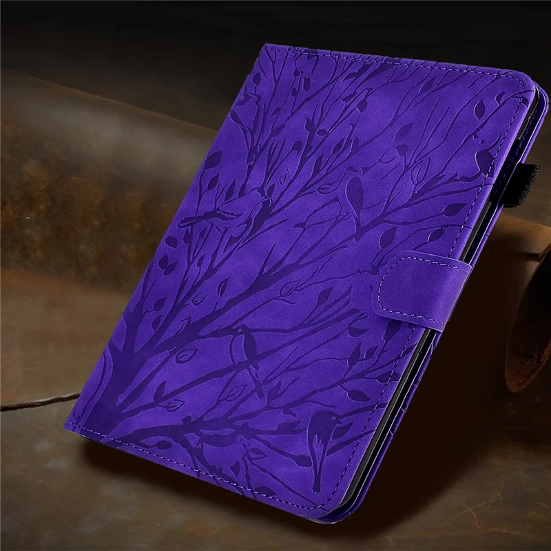 For Amazon Fire HD 8 (2020) / (2022) / HD 8 Plus (2020) / (2022) Card Holder Tablet Case Stand Imprinted Tree Leather Cover - Purple